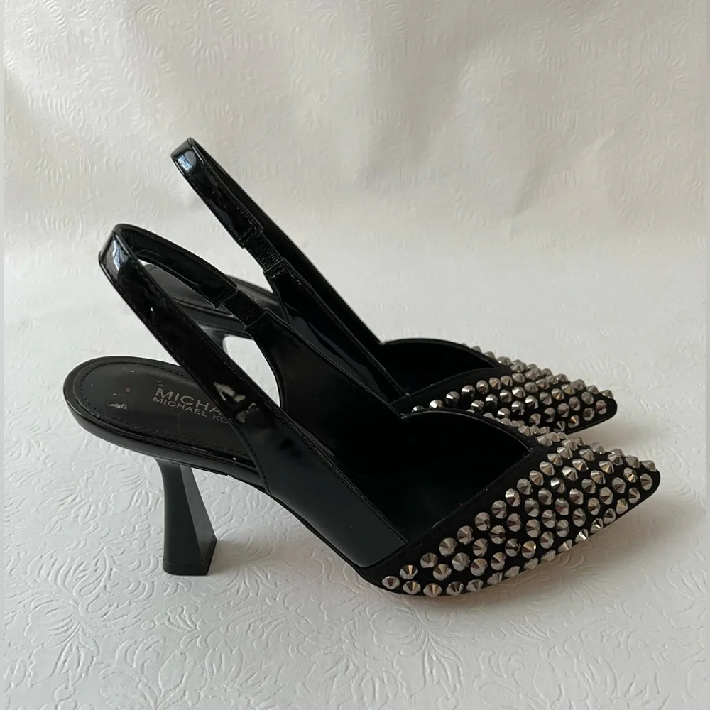 Michael Kors Chelsea Rhinestone Embellished Suede Slingback Pumps - Picture 2 of 4